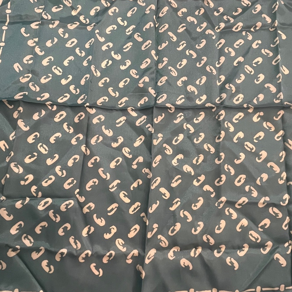 Vintage sage green and cream abstract graphic and leopard square scarf. - Picture 3 of 7